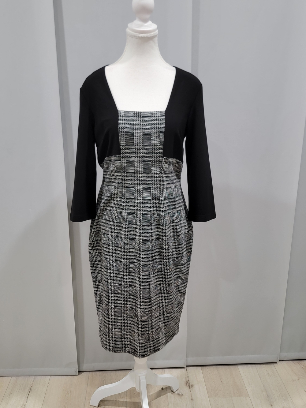 Joseph Ribkoff Black & Gray Plaid Midi Dress
